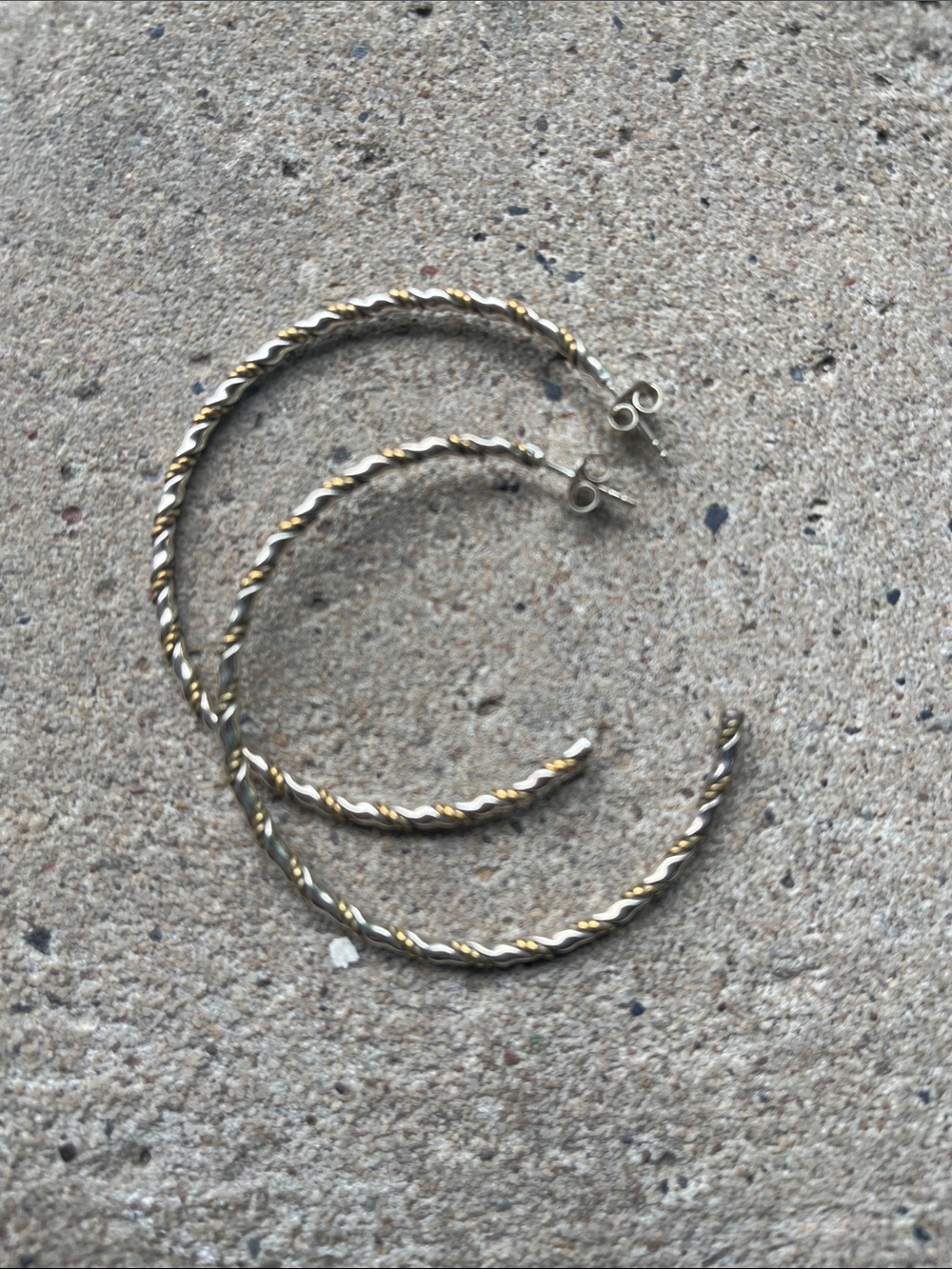 Twisted Tone Sterling Silver  Hoop Earrings - Brass and SS